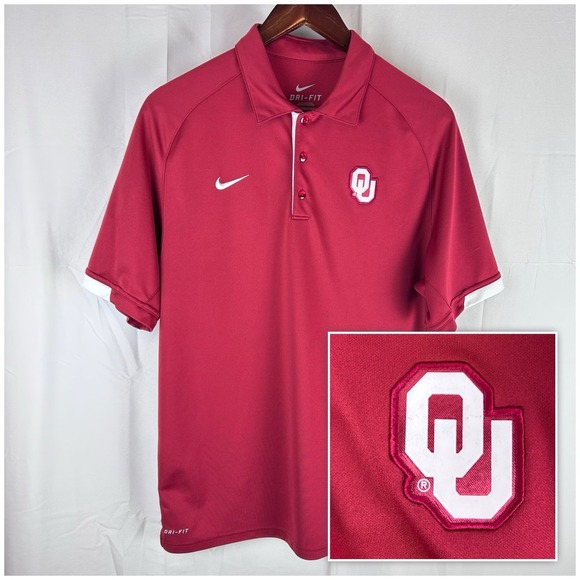 Oklahoma Sooners OU Polo Shirt Men Medium Red Nike Dri Fit 25840X-OK1 - Picture 1 of 14